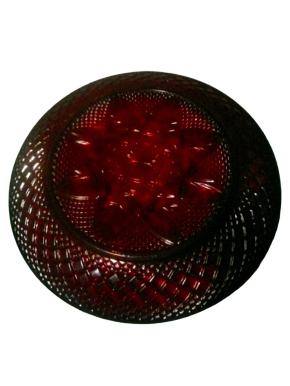 French Antique Ruby Red Vintage Dish Faceted Glass Salad Plate Cristal D'Arques